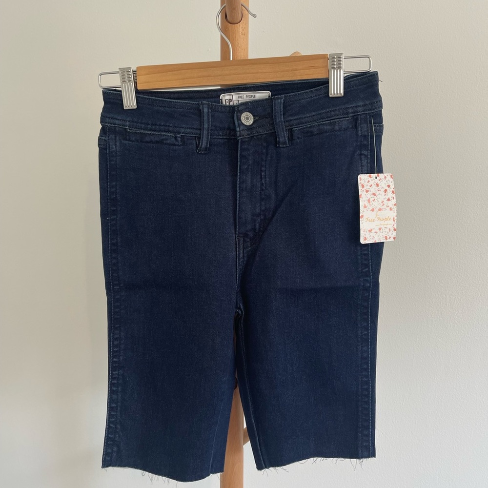 NWT Free People Denim Material Biker Shorts Size 26